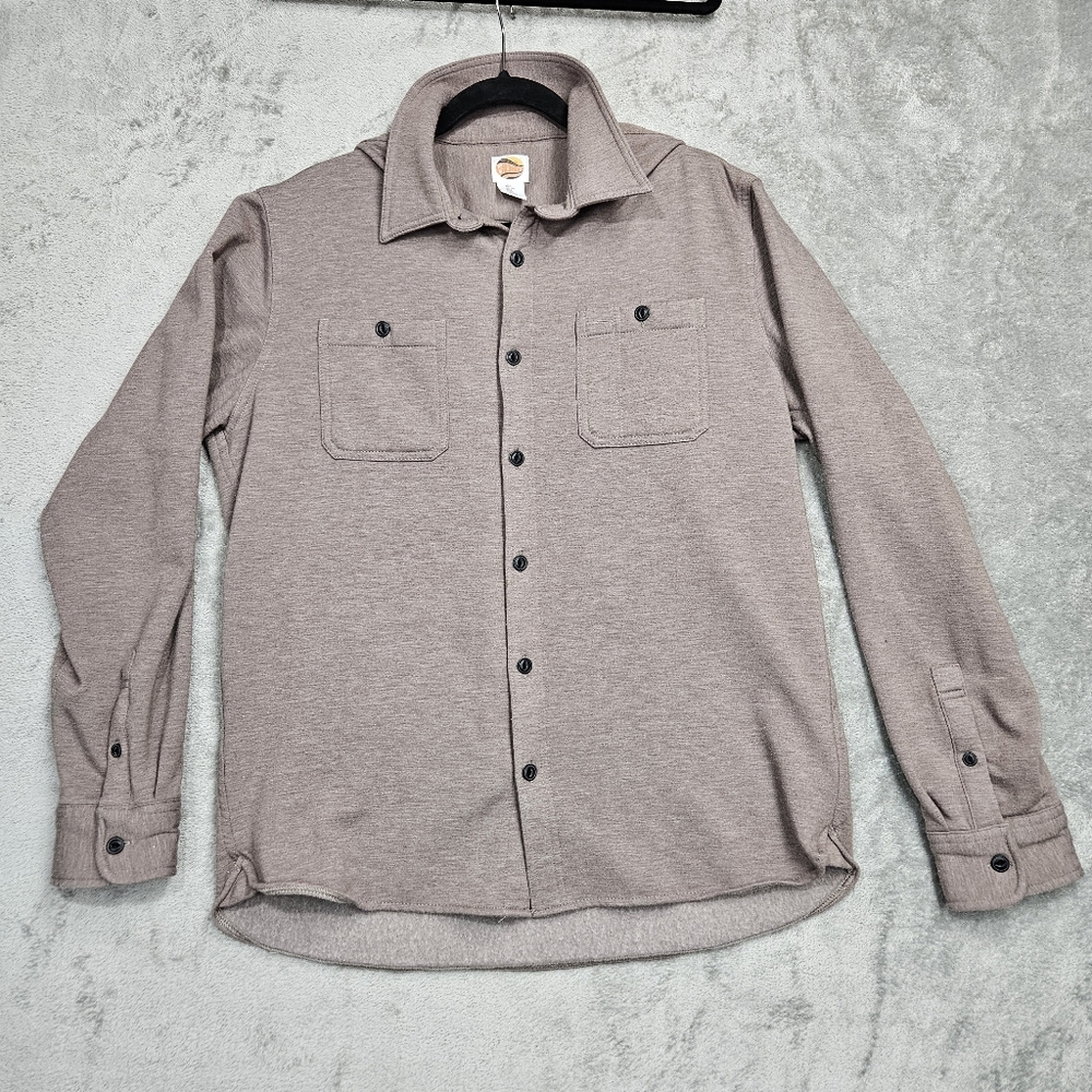 C&C California Men's Large Heathered Taupe Button-Up Shirt Jacket Shacket Fleece